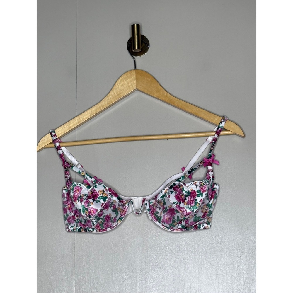 FFor Love & Lemons Floral Rose Heart Cup Underwire Bra Pink Lingerie 32DD